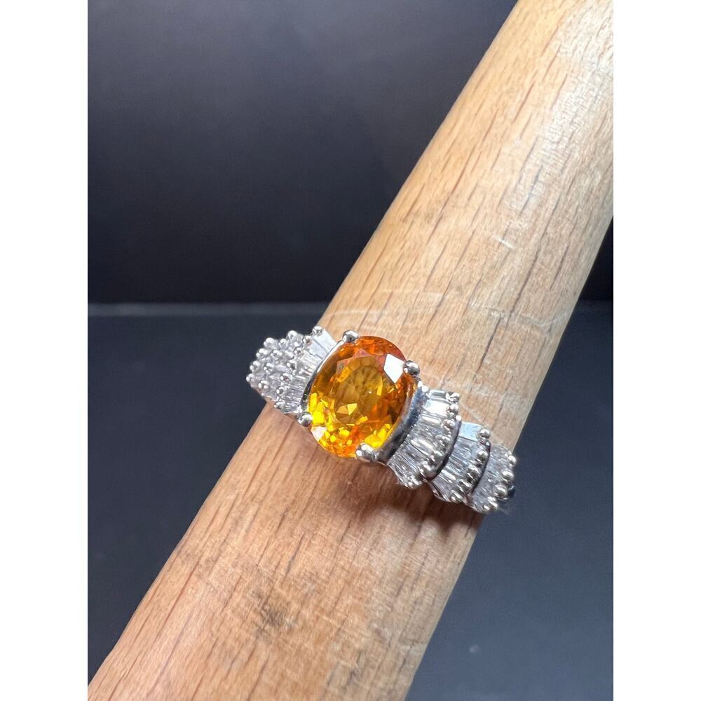 14k white gold yellow lab sapphire and diamond ring size 7 - Picture 13 of 16